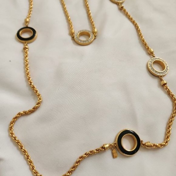 SWAROVSKI NECKLACE WITH CRYSTAL AND BLACK ENAMEL INSETS IN ROUND MEDALLIONS - Picture 1 of 4